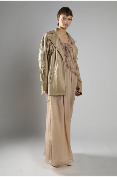 Sand Pu Belted Fringe Longline Jacket