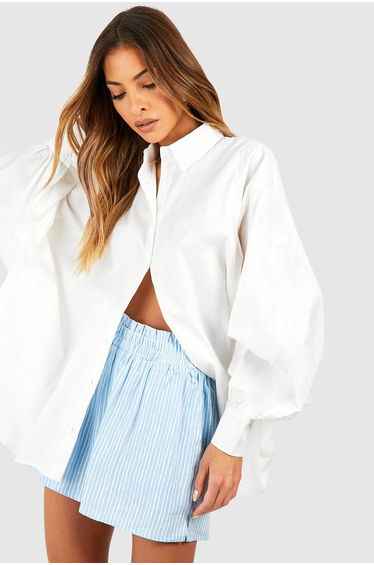 Oversized Volume Sleeve Cotton Poplin Shirt - white