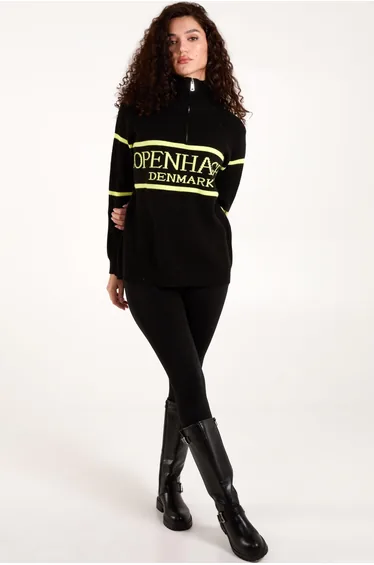 سترة بلو فانيلا أسود محبوك بأكمام طويلة