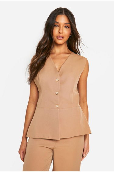 Flared Hem Longline Waistcoat - taupe
