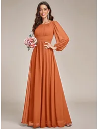 Long Sleeve Pleated Ruched A-Line Floor Length Bridesmaid Dresses - 4