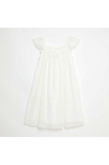 3D Flower Tulle Strap Dress WHITE