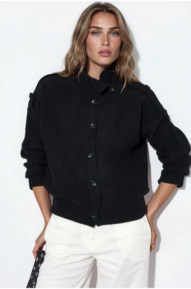 VIORNA Ribbed Half-Turtleneck Button Cardigan