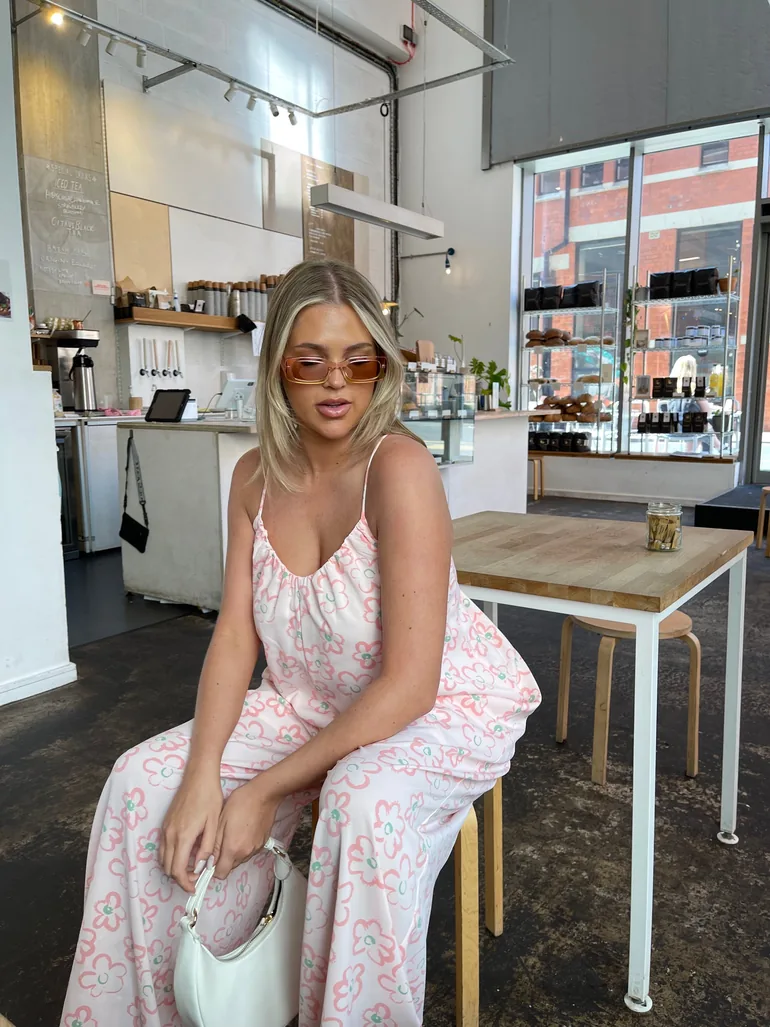 Pink Painted-Daisy Loose-Fit Lace-Up Jumpsuit - 3