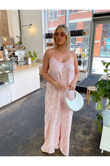 Pink Painted-Daisy Loose-Fit Lace-Up Jumpsuit