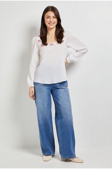 Embroidered Detail Long Sleeve Blouse
