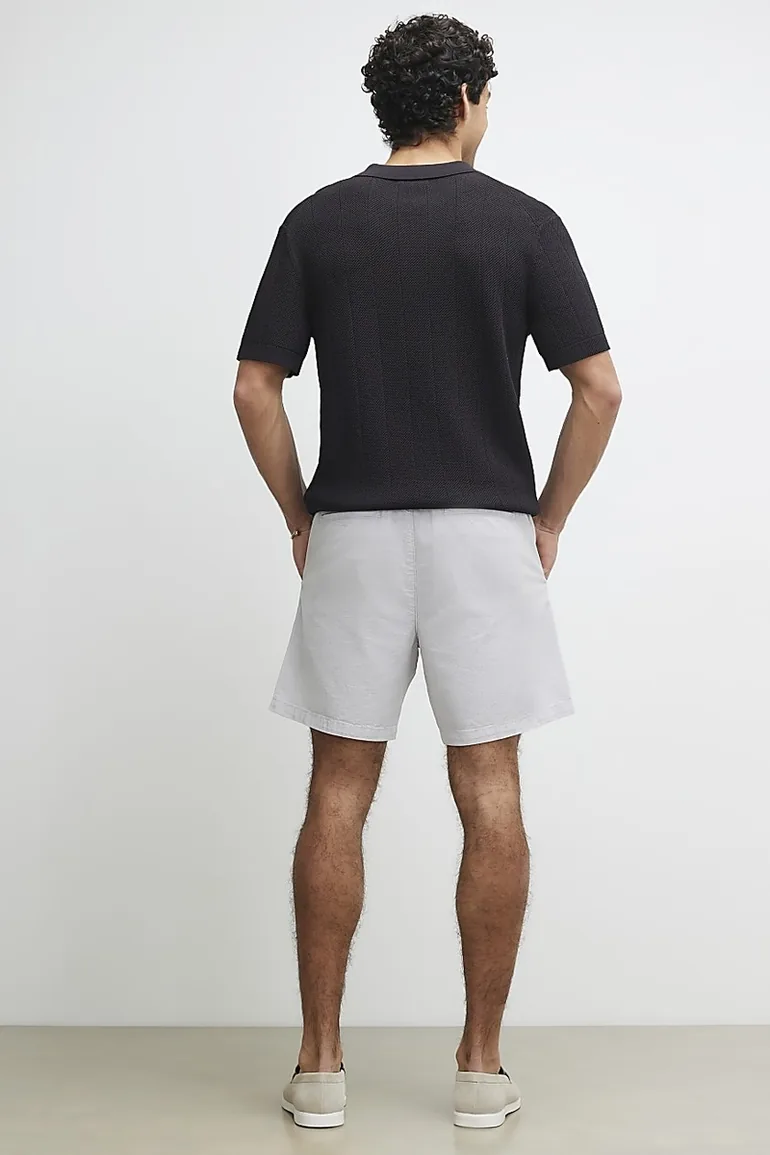 Grey Regular Fit Linen Pull On Shorts - 2