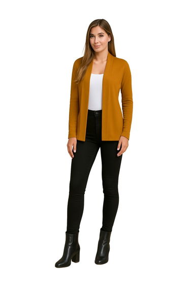 Mustard Solid Open Front Shrug