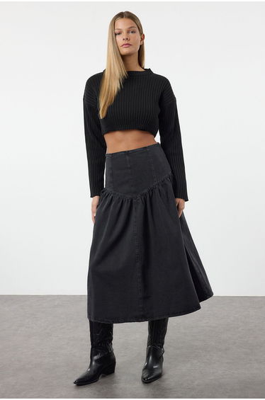 Black Maxi Denim Skirt