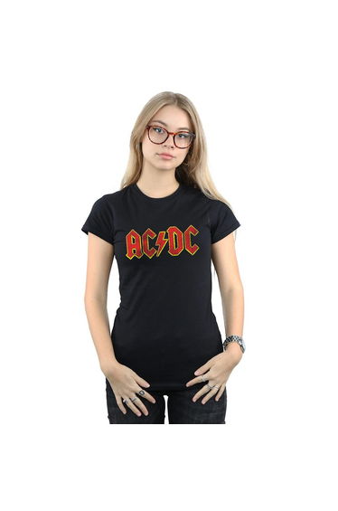 AC/DC Womens/Ladies Distressed Logo Cotton T-Shirt - Black/Red