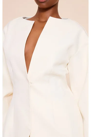 Cream Cocoon Sleeve Cinch Waist Blazer