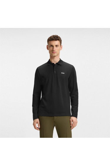 Boss Mens Plisy Long-Sleeved Polo Shirt - Black