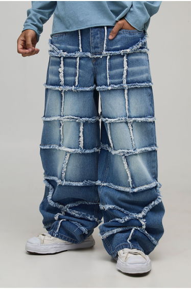 Extreme Patchwork Baggy Fit Jeans - stonewash