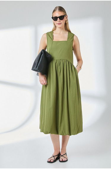 Square Neck Parachute Midi Dress