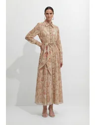 Spring Sunsets Apricot Floral Print Long Sleeve Maxi Dress