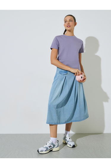 Lilac Plain Cotton Regular Fit T-Shirt