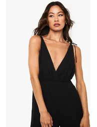 Tall Chiffon Strappy Wide Leg Jumpsuit - black - 3