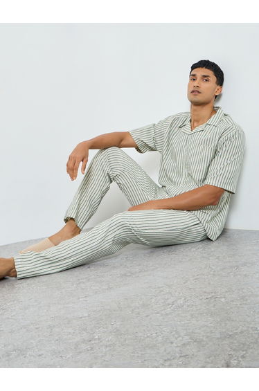 Men Striped Woven Shirt and Pyjama Set