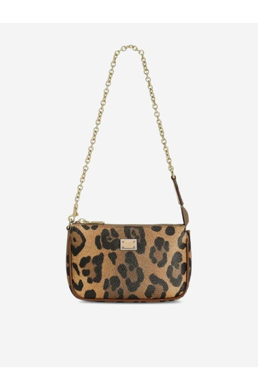 Dolce & Gabbana Girls Leather Leopard Print Shoulder Bag in Brown (16cm)
