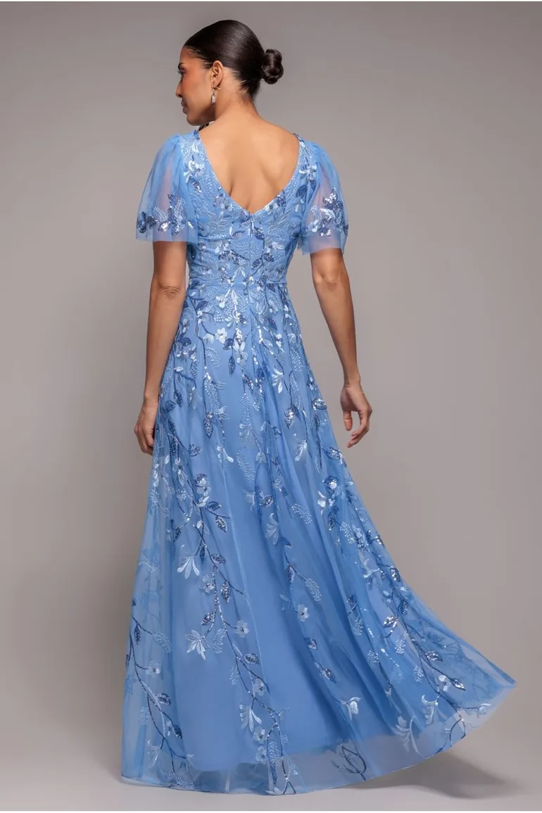 cornflower blue dress formal Glitter Cornflower Blue Lace Strapless Engagement Dress