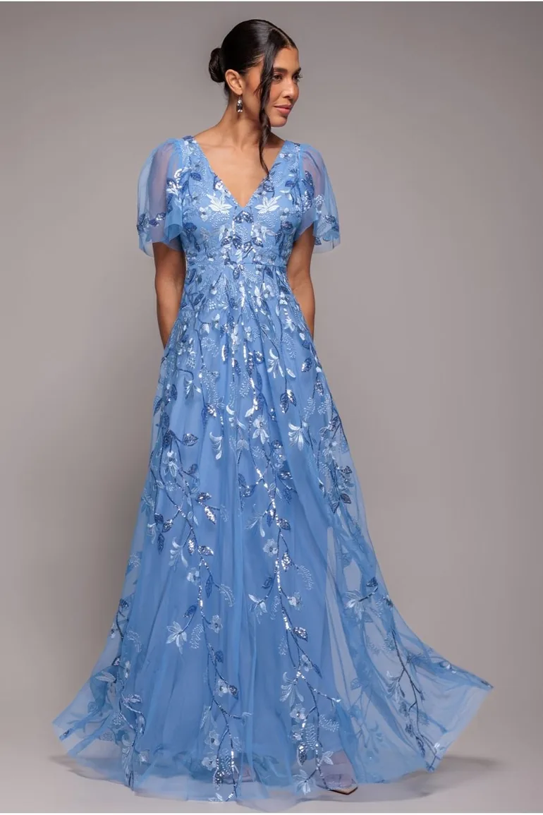 goddiva blue dress Goddiva One Shoulder Asymmetric Twist Maxi Dress
