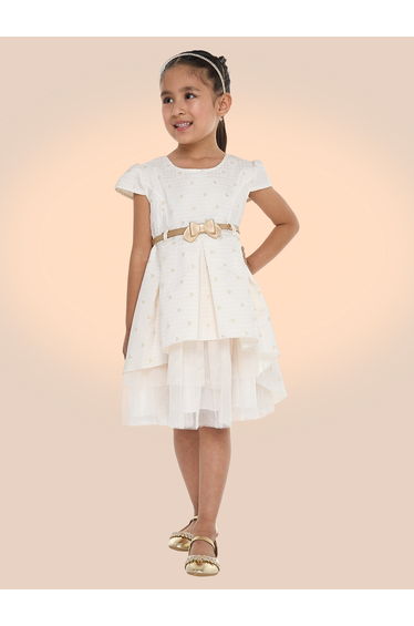 Girls Jacquard Festive Dress with Bow Belt