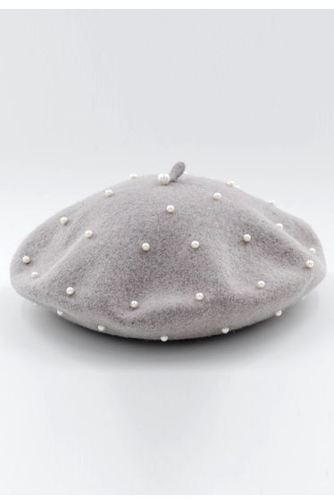 Handmade Pearl Wool Blend Beret Hat in Grey