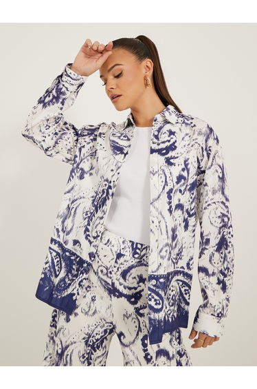 Paisley Print Spread Collar Drop Shoulder Shirt