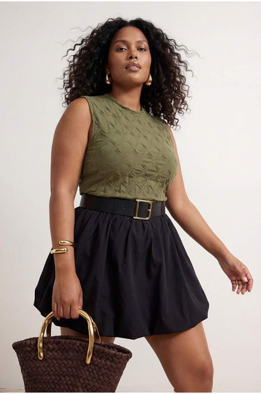 Khaki Textured Sleeveless Knitted Plus Size Blouse