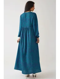 Printed A-Form Maxi Dress with Crew Neck - 4
