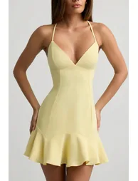 Drop-Waist Lace-Up Mini Dress in Yellow - 3