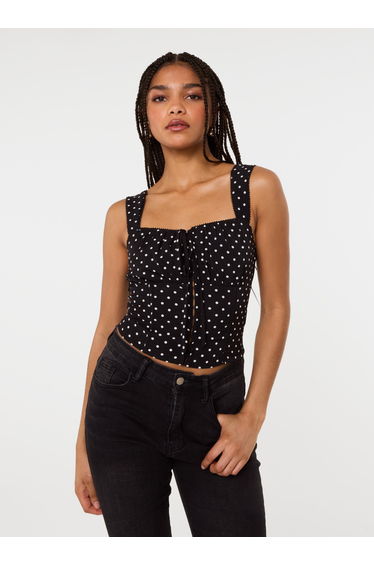 Polka Dot Hook And Eye Crop Top