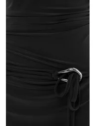 Black Plain Bodycon Degaje Collar Sleeveless Accessory Detail Midi Stretchy Knitted Dress - 5