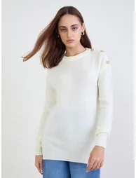 Off White Button Shoulder Sweater