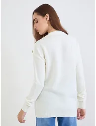 Off White Button Shoulder Sweater - 4