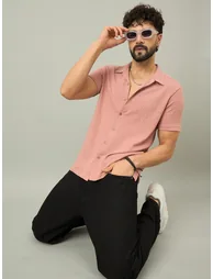 Peach Textured Buttoned Shirt - 5