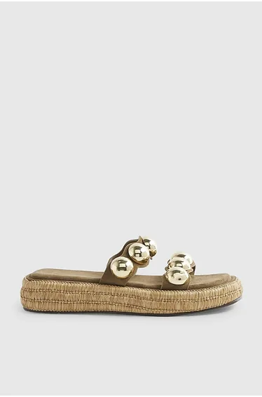 Khaki Studded Flatform Sandals