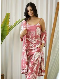 Pack of 3 - Cotton Tropical Print Cami- Robe and Pyjama - 4