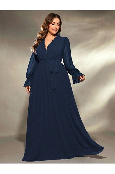 Leely Plus Women's Elegant V Neck Bishop Sleeve Party Dresses product thumbnail 4