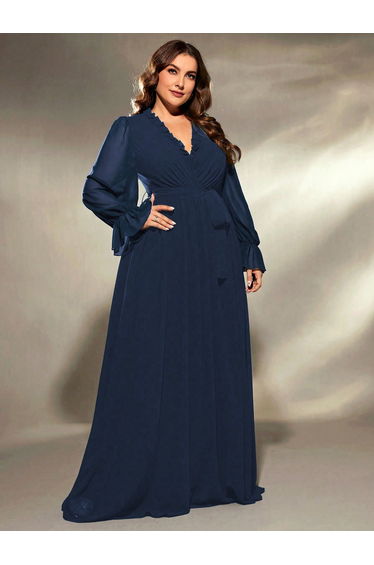 Leely Plus Women's Elegant V Neck Bishop Sleeve Party Dresses product thumbnail 3