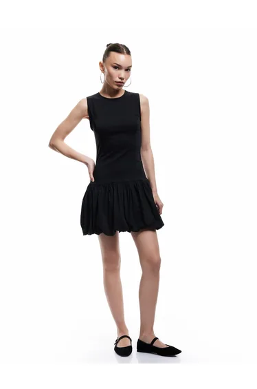 U Neck Slim Fit Sleeveless Mini Balloon Dress