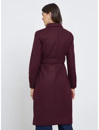 Burgundy Knee-Length Button-Up Coat - 3