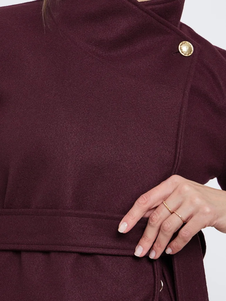 Burgundy Knee-Length Button-Up Coat - 2