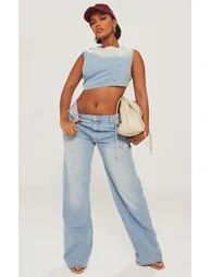 Shape Light Blue Washed Denim Wide Leg Jeans - 5