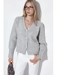 VIORNA Women's Ribbed V-neck Button Cardigan