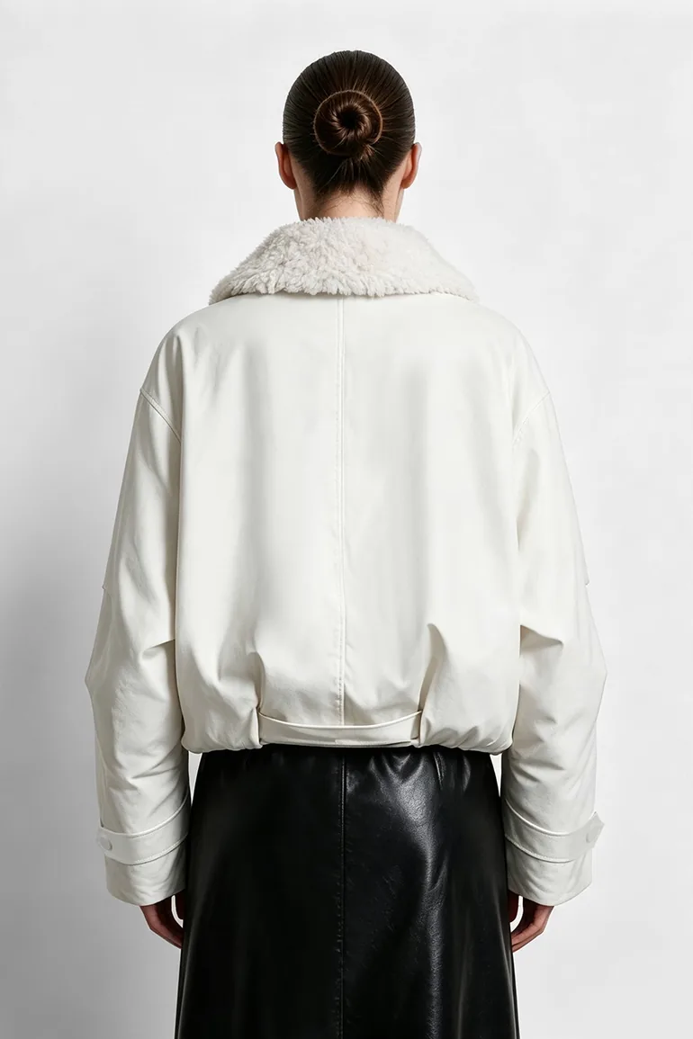 Wool Collar Belted Down Jacket - 5