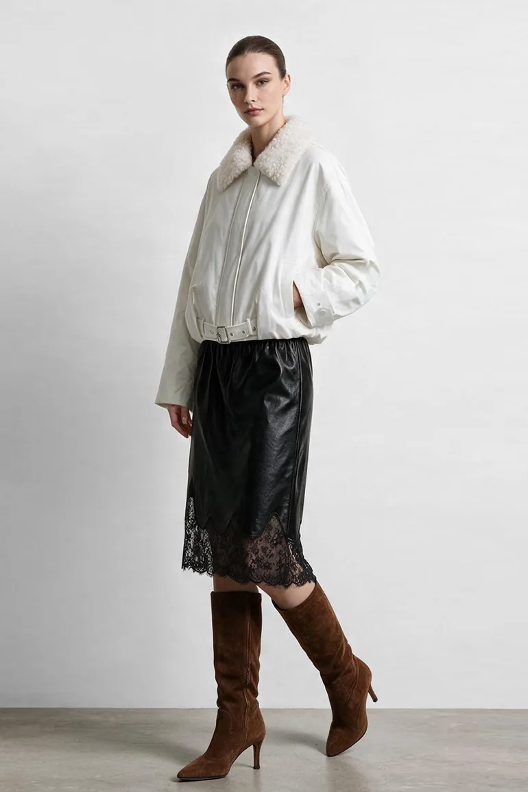 Wool Collar Belted Down Jacket - 2