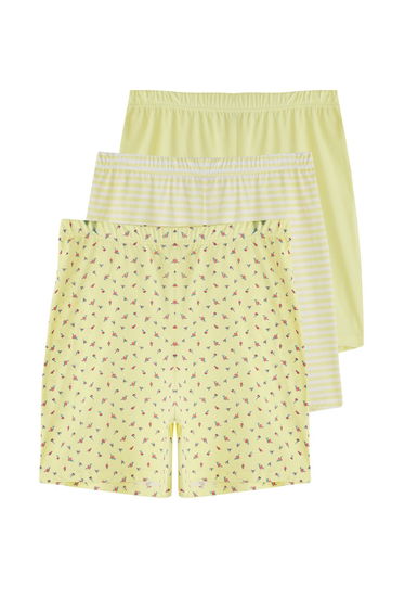 Yellow/Multicolored 3-piece 100% Cotton Printed Jersey Knitted Pajama Bottoms product thumbnail 2