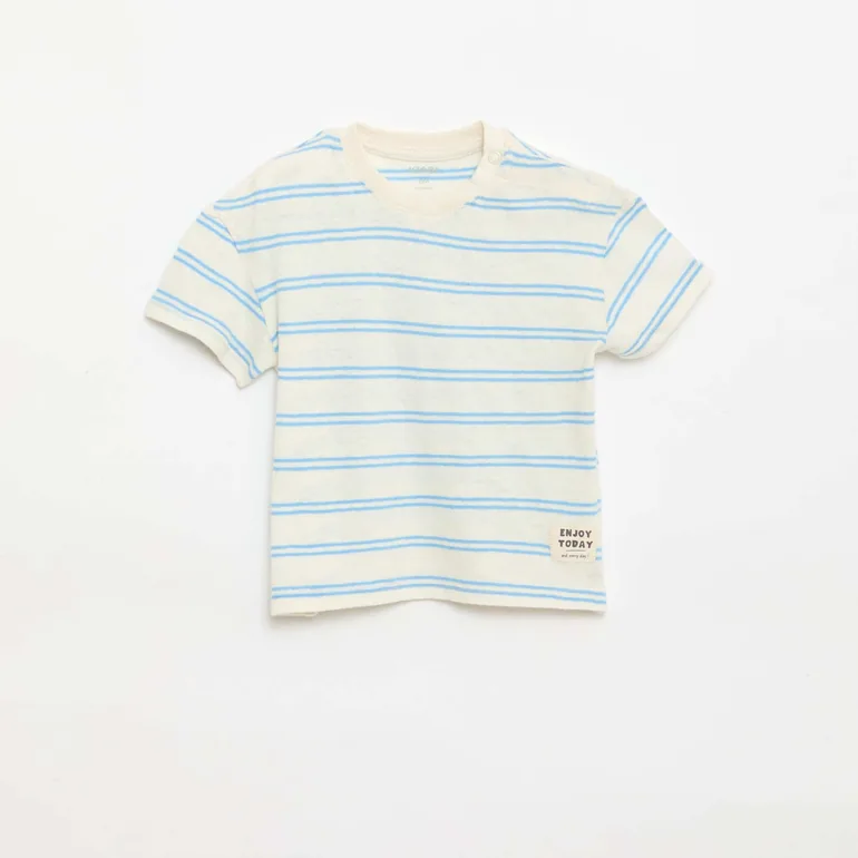 Striped cotton and linen jersey T-shirt WHITE