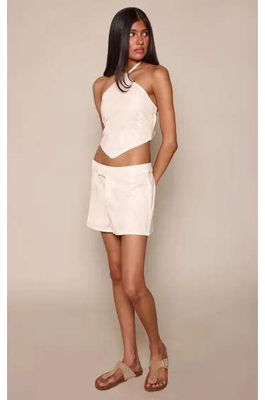 Cream Textured Flower Detail Halterneck Cami